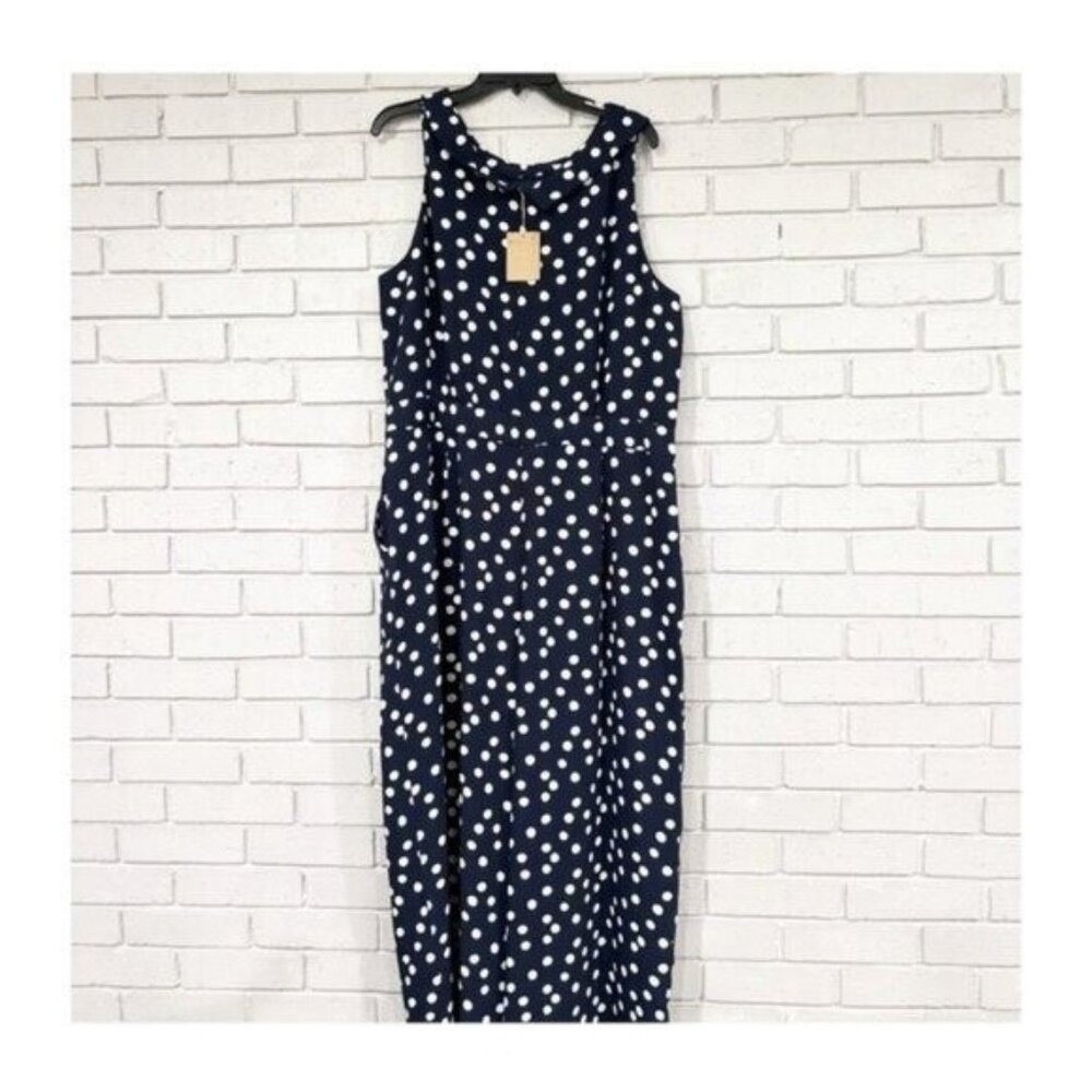 Boden Clarissa Navy Polka Dot Wide Leg Jumpsuit Sleeveless Boat Neck | 16 - 18T - Picture 3 of 16